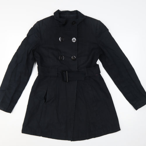Jane Norman Women's Black Trench Coat Size 10 Belted Cotton