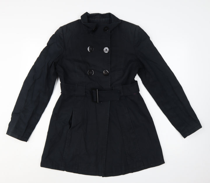 Jane Norman Women's Black Trench Coat Size 10 Belted Cotton