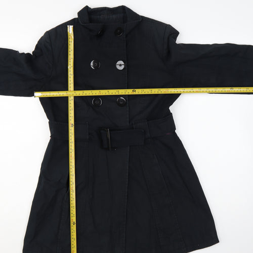 Jane Norman Women's Black Trench Coat Size 10 Belted Cotton