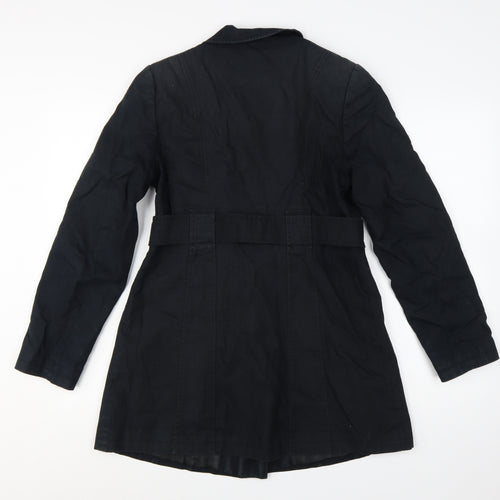 Jane Norman Women's Black Trench Coat Size 10 Belted Cotton