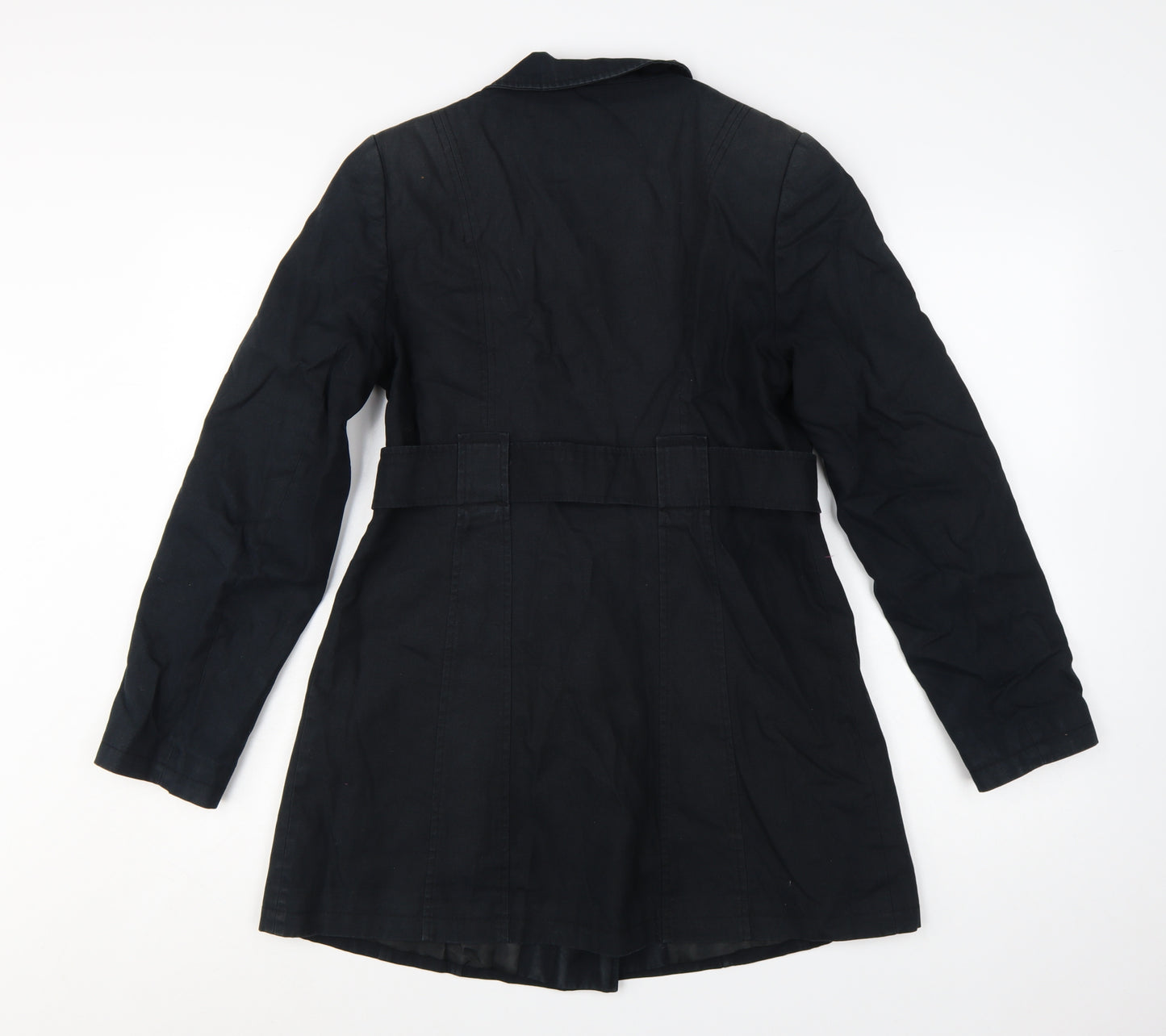 Jane Norman Women's Black Trench Coat Size 10 Belted Cotton