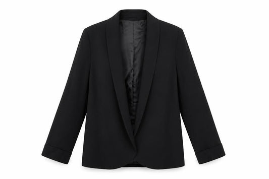 Front view of Monsoon women’s black shawl lapel blazer jacket uk 12