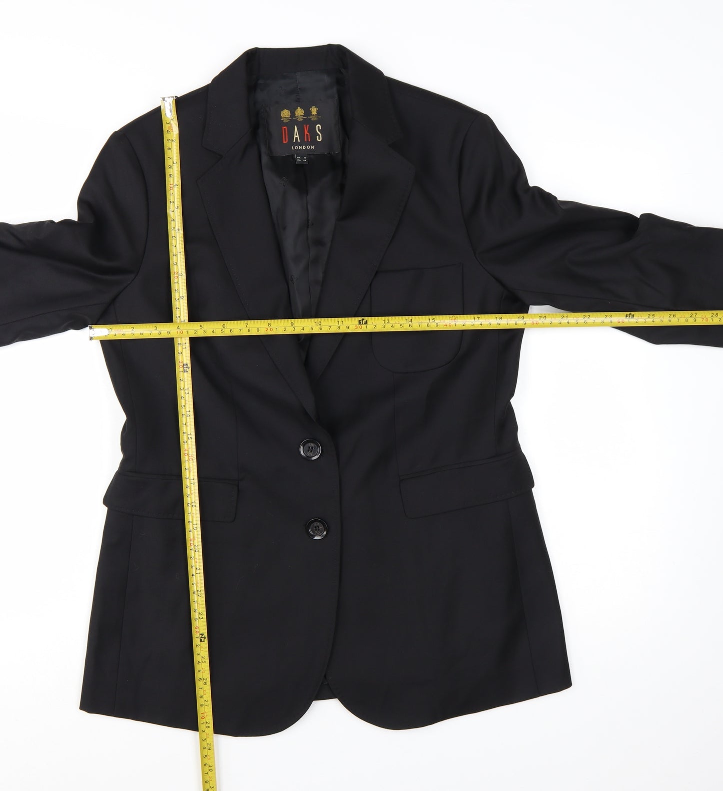 DAKS London Women's Black Wool Blazer UK 12 Single-Breasted Jacket