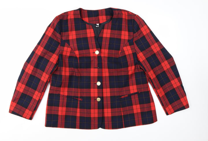 Hamells Womens Red Tartan Check Blazer Jacket UK 20 Classic Lined