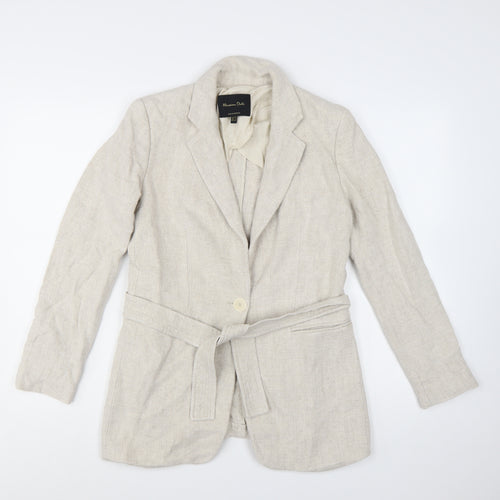 Massimo Dutti Women’s Beige Belted Linen Blazer Size 8
