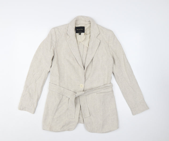 Massimo Dutti Women’s Beige Belted Linen Blazer Size 8
