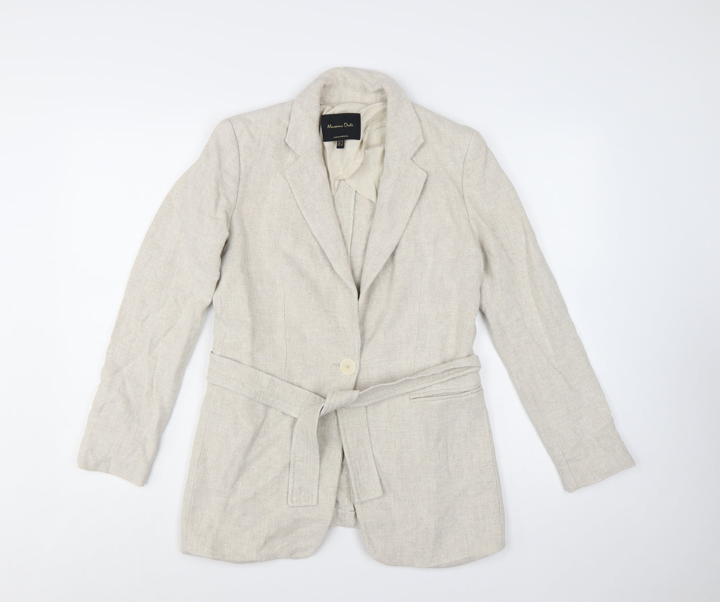 Massimo Dutti Women’s Beige Belted Linen Blazer Size 8