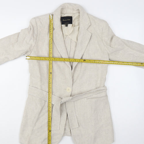 Massimo Dutti Women’s Beige Belted Linen Blazer Size 8
