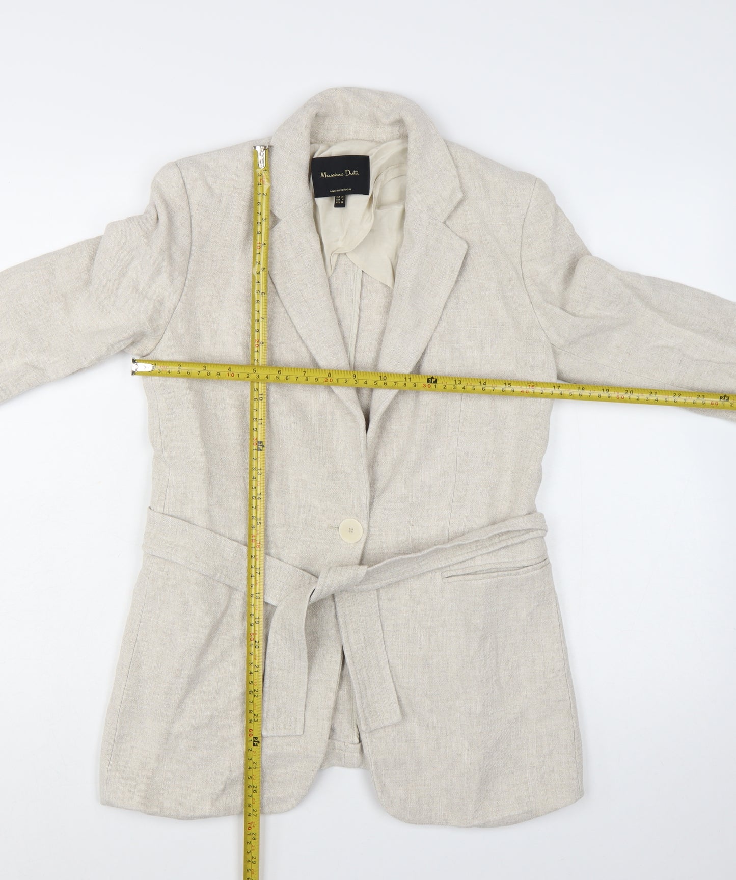 Massimo Dutti Women’s Beige Belted Linen Blazer Size 8
