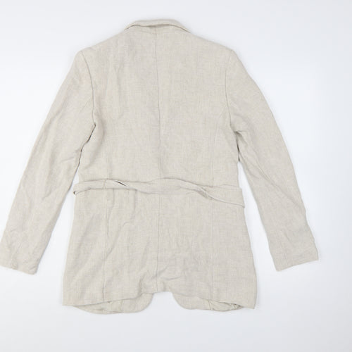 Massimo Dutti Women’s Beige Belted Linen Blazer Size 8
