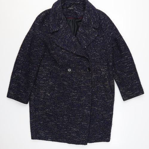 Topshop Womens Blue Tweed Mid-Length Overcoat XS