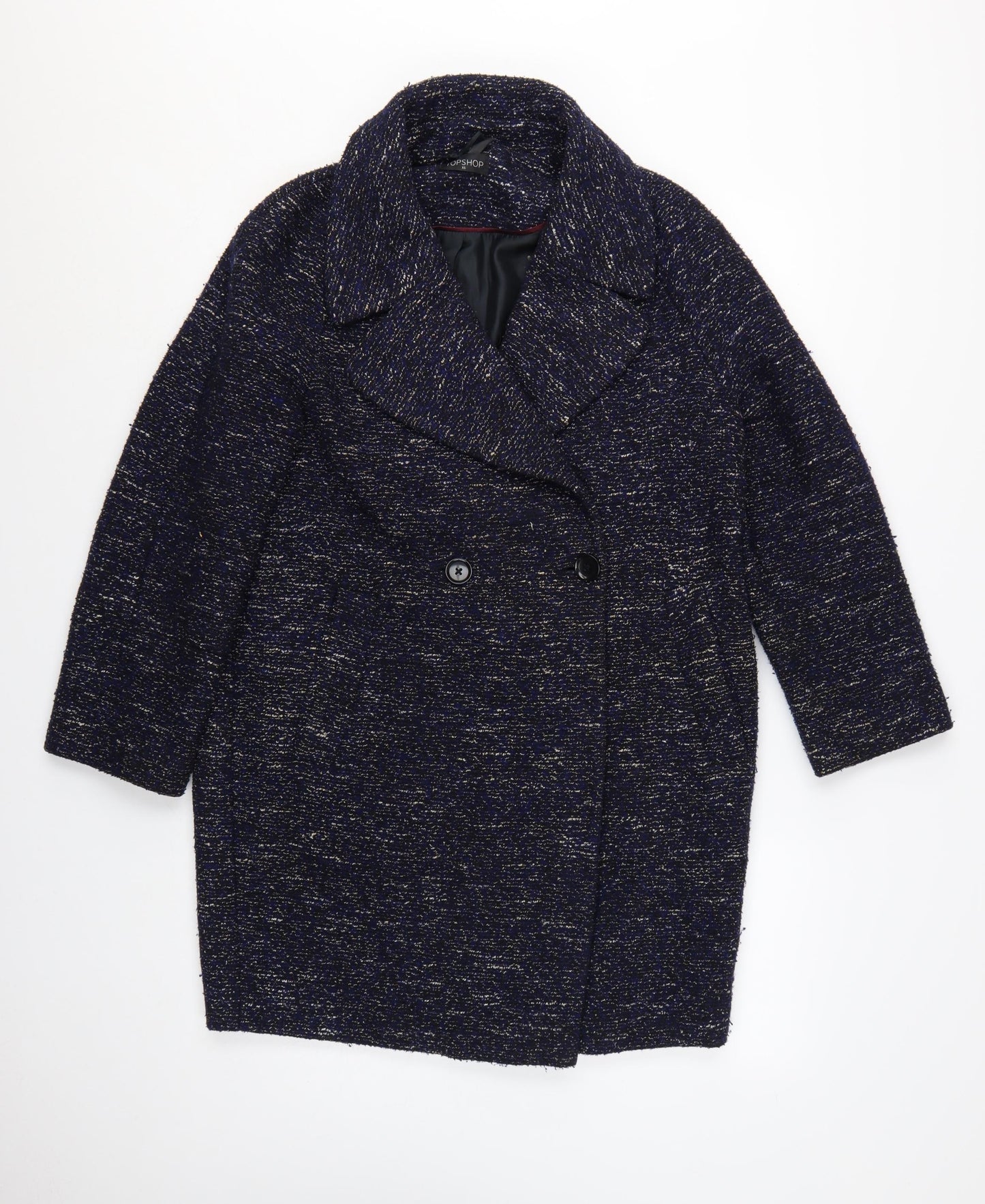 Topshop Womens Blue Tweed Mid-Length Overcoat XS