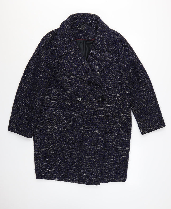 Topshop Womens Blue Tweed Mid-Length Overcoat XS