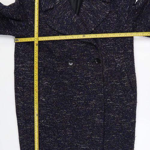 Topshop Womens Blue Tweed Mid-Length Overcoat XS