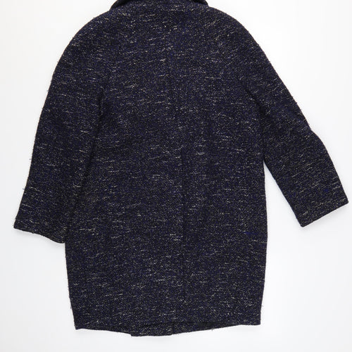 Topshop Womens Blue Tweed Mid-Length Overcoat XS