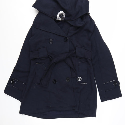 Urban Diva Women’s Blue Trench Coat Hooded Belted L