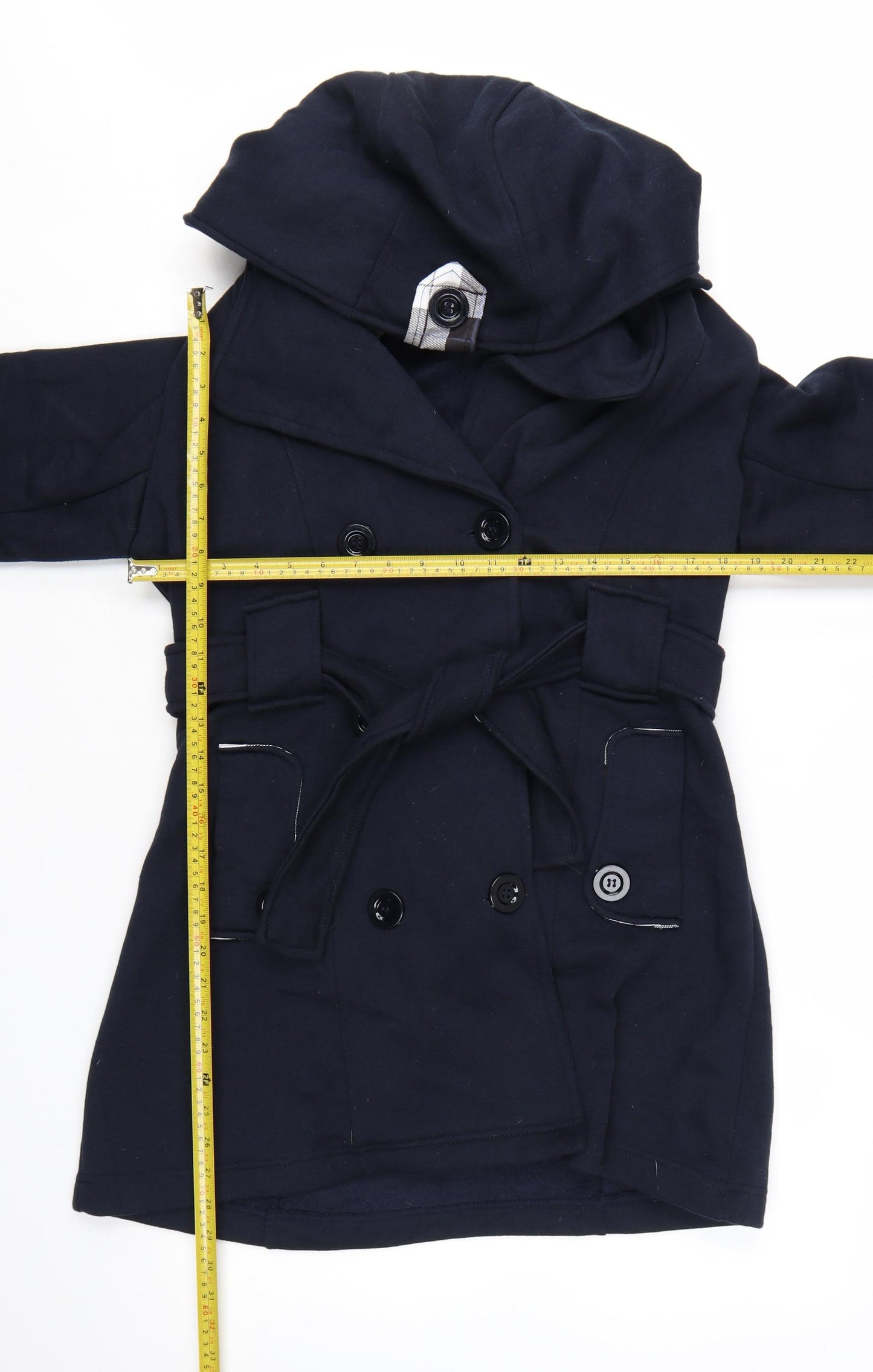 Urban Diva Women’s Blue Trench Coat Hooded Belted L