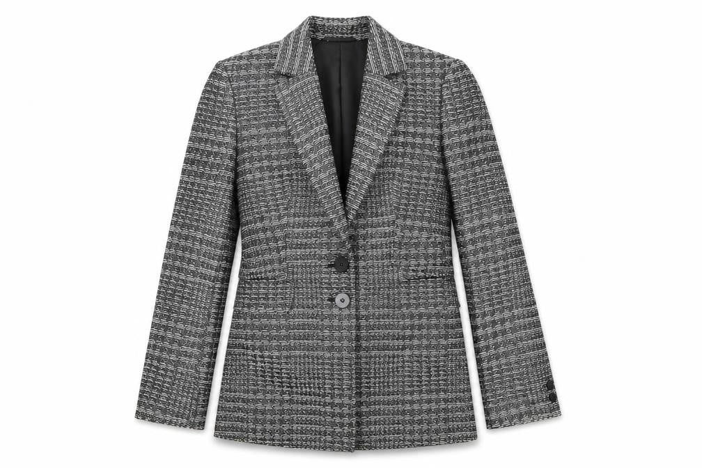 Front view of Bruce by Bruce Oldfield Women's Grey, size 12, Classic Two-Button Blazer