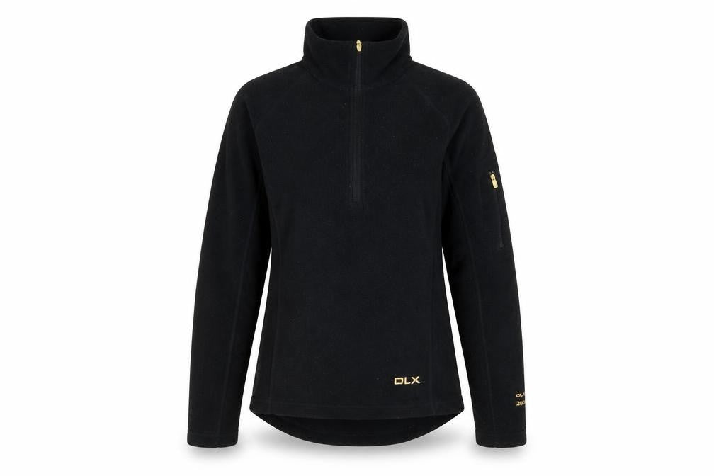 Front view of Trespass DLX Women's Black Fleece Pullover XS 1/2 Zip Sweatshirt