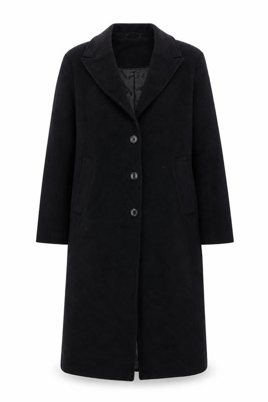 Front view of Abercrombie & Fitch women’s black wool long overcoat m