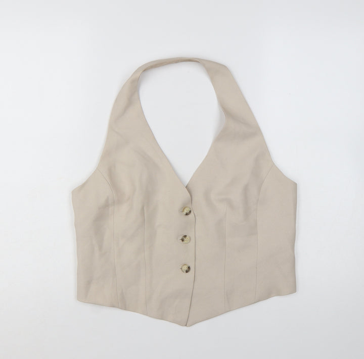 Primark Women Beige Suit Waistcoat L Halter Neck Tailored Vest