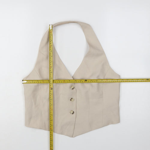 Primark Women Beige Suit Waistcoat L Halter Neck Tailored Vest