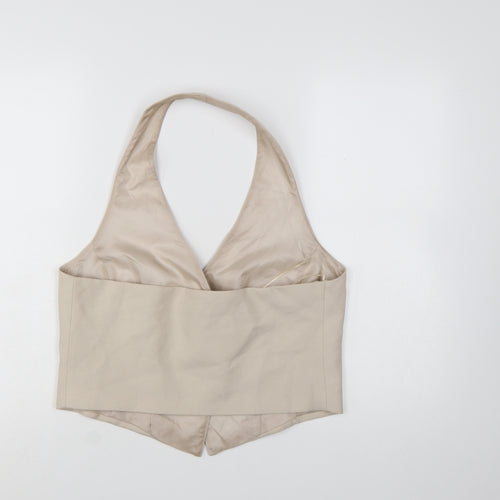 Primark Women Beige Suit Waistcoat L Halter Neck Tailored Vest