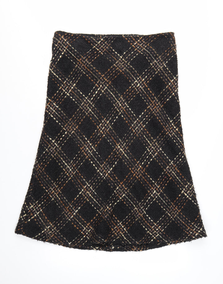 Marks and Spencer Per Una Women's Brown Check Tweed A-Line Skirt Size 16