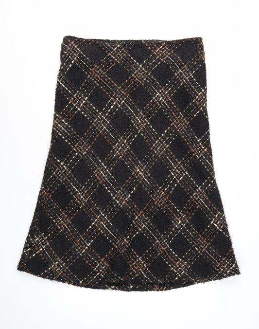 Marks and Spencer Per Una Women's Brown Check Tweed A-Line Skirt Size 16