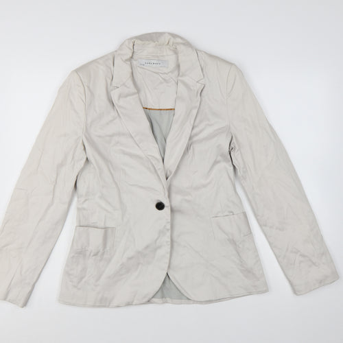 Zara Basic Women Beige Single-Breasted Cotton Blazer Size L