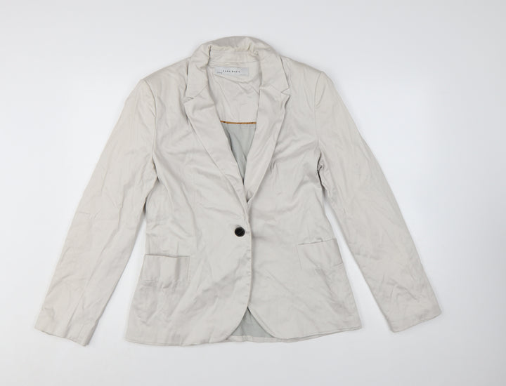 Zara Basic Women Beige Single-Breasted Cotton Blazer Size L