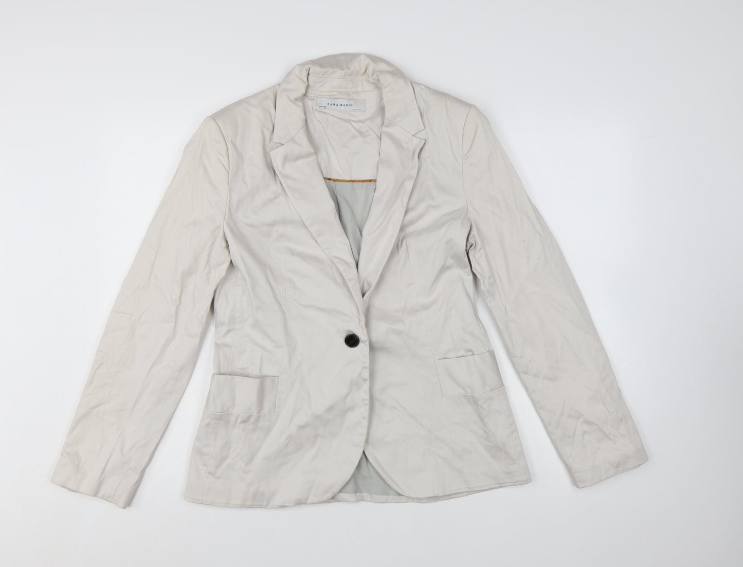 Zara Basic Women Beige Single-Breasted Cotton Blazer Size L