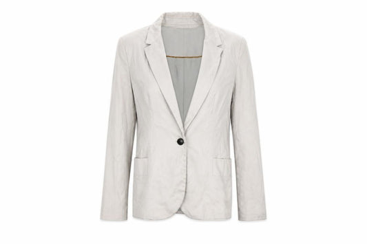 Front view of Zara Basic Women Beige Single-Breasted Cotton Blazer, size L