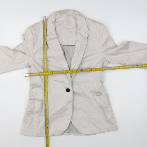 Zara Basic Women Beige Single-Breasted Cotton Blazer Size L