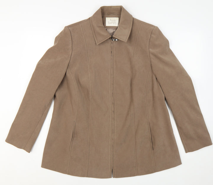 Ann Harvey Women's Beige Suede Look Zip Jacket UK 16