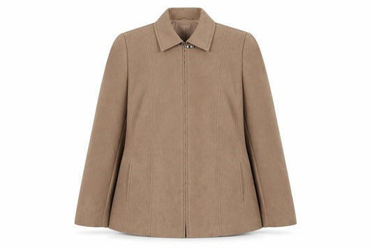 Front view of Ann Harvey Women's Beige Suede Look Zip Jacket UK 16