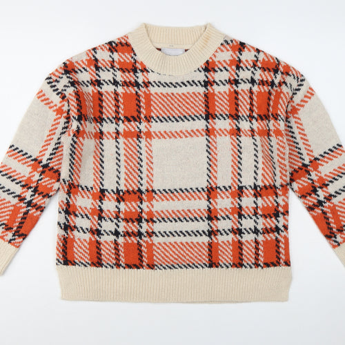 Red Herring Women's Beige Check Wool Blend Pullover Jumper Size 10