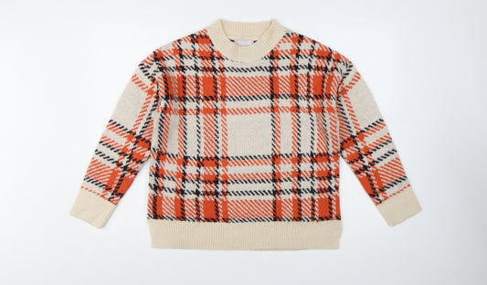 Red Herring Women's Beige Check Wool Blend Pullover Jumper Size 10