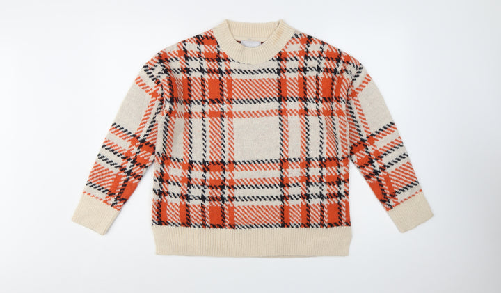 Red Herring Women's Beige Check Wool Blend Pullover Jumper Size 10