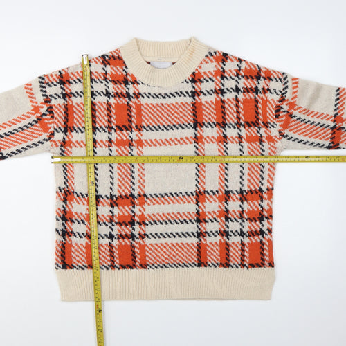 Red Herring Women's Beige Check Wool Blend Pullover Jumper Size 10