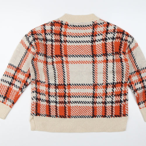 Red Herring Women's Beige Check Wool Blend Pullover Jumper Size 10