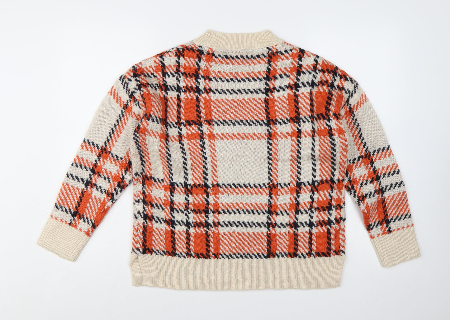 Red Herring Women's Beige Check Wool Blend Pullover Jumper Size 10