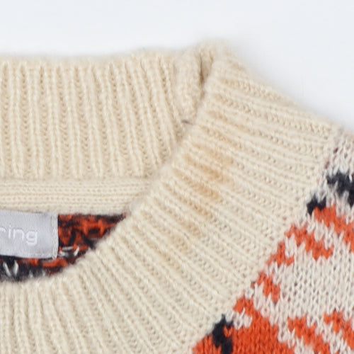 Red Herring Women's Beige Check Wool Blend Pullover Jumper Size 10