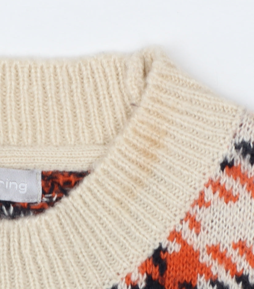 Red Herring Women's Beige Check Wool Blend Pullover Jumper Size 10