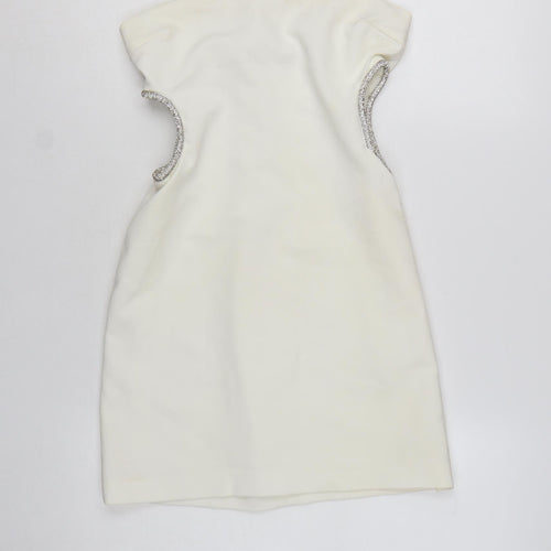 Zara Women Ivory Strapless Rhinestone Bodycon Short Dress Size 12