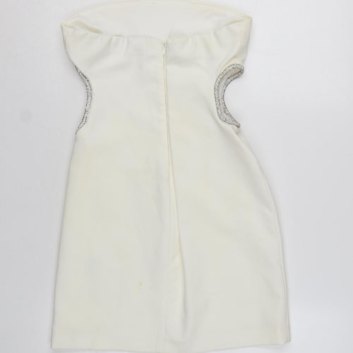 Zara Women Ivory Strapless Rhinestone Bodycon Short Dress Size 12