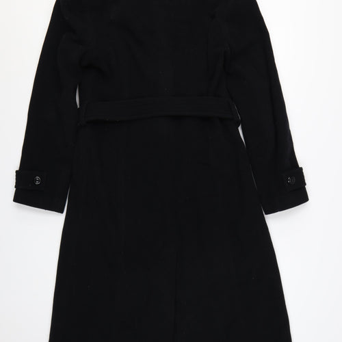Debenhams Womens Black Wool Cashmere Long Belted Fur Collar Coat Size 10