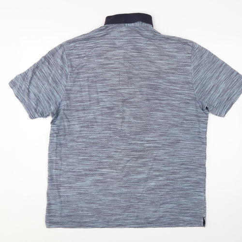 Marks and Spencer Men's Blue Geometric Cotton Blend Polo Shirt Size L