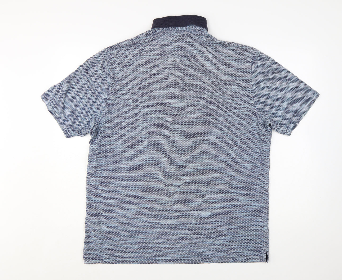 Marks and Spencer Men's Blue Geometric Cotton Blend Polo Shirt Size L