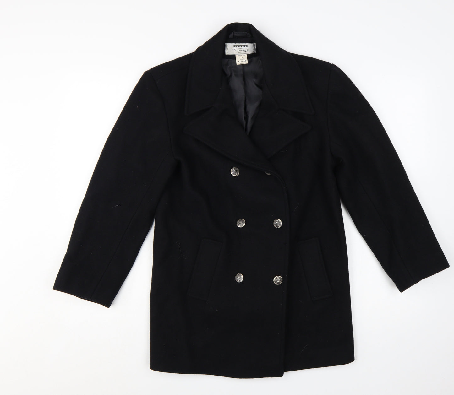 Young Tanya Girls Black Wool Blend Double-Breasted Pea Coat Age 12